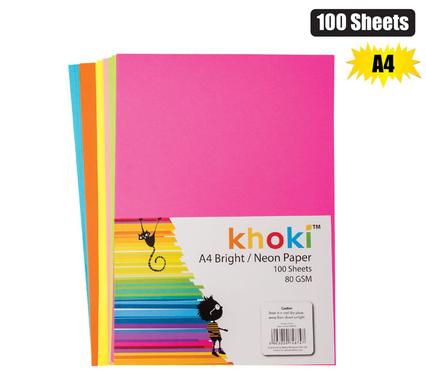 Paper a4 80gsm 100's brights/neon
