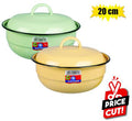 Food dish enamel 20cm w/lid plain