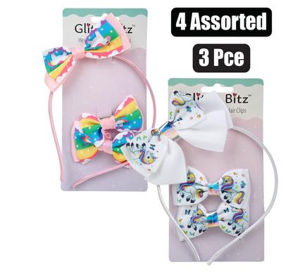 Hair band alice band bow & clips unicorn