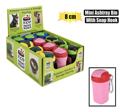 Ashtray mini bin 8cm w/sanp hook asstd