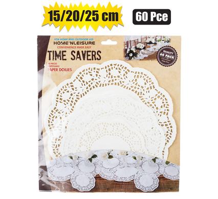 Doilie paper rnd white 60pc (15/20/25cm)