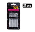 Candle birthday 24 candles+holders silv