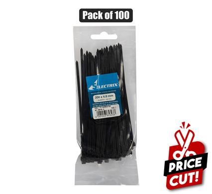 Cable-ties 4.8x200mm black 100's bulk