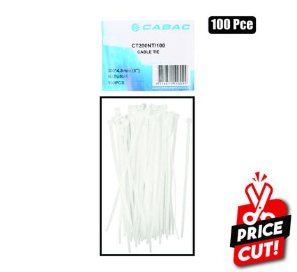 Cable-ties 4.8x200mm white 100's bulk