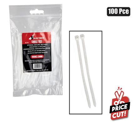 Cable-ties 2.5x100mm white 100's bulk