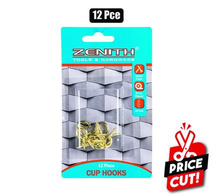 Cup-hooks brass-pl 20mm 12pce zenith