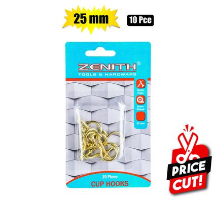 Cup-hooks brass-pl 25mm 10pce zenith