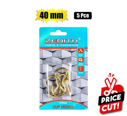 Cup-hooks brass-pl 40mm 5pce zenith