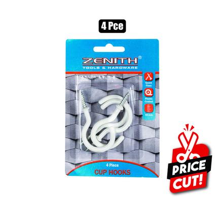 Cup-hooks white pl-ctd 50mm 4pce zenith