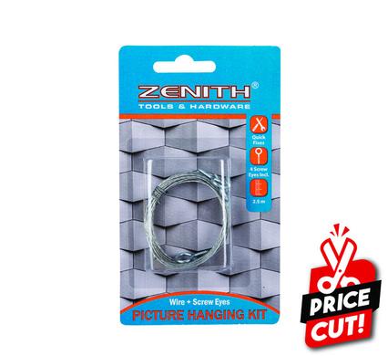 Picture-wire 2.5m+4xscrew-eyes zenith