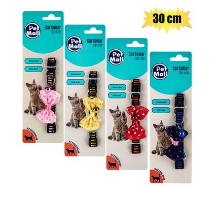 Pet cat collar w/bow 30cm asstd