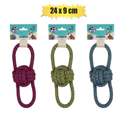 Pet dog tug toy string dbl loop 24x9cm