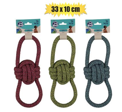 Pet dog tug toy string dbl loop 33x10cm