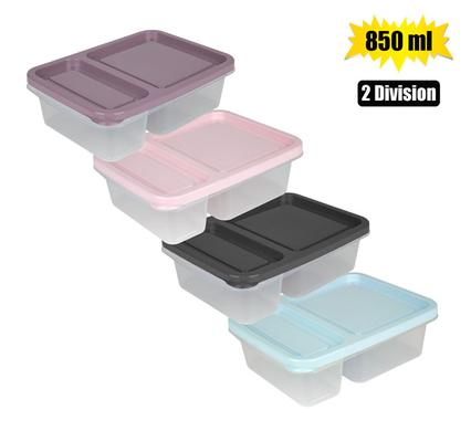 Lunch box clear base 2-div 850ml rect