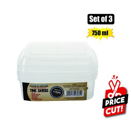 Container clear 3pce rect 750ml